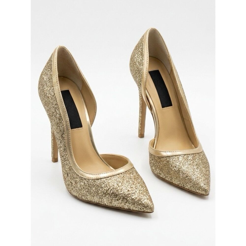 Gold Glitter Pointed-Toe Stiletto Pumps Steven by Steve Madden
